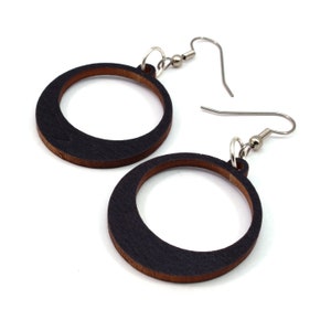 Sustainable Wooden Hook Earrings Hoops Sustainably Harvested Walnut Wood Dangle Earrings 2 Sizes image 7