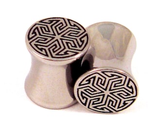Maze of Life Double Flared Plugs Surgical Steel - 2g 0g 00g 7/16" (11 mm) 1/2" (13mm) 9/16" (14mm) 16mm Geometric Shape Metal Gauges