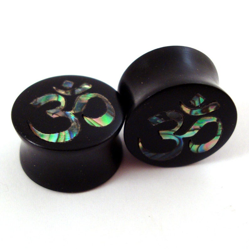 abalone om inlay in ebony wooden plugs 00g 10mm 7/16 etsy