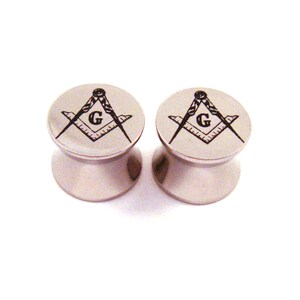 Freemasons Masonic Steel Double Flared Plugs 2g 0g 00g 7/16 11mm 1/2 13mm 9/16 14mm Ear Gauges image 2