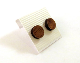 Simple Circle Sustainable Wooden Post Earrings - Small - Walnut Round Dot Wood Studs