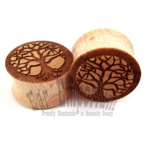 Tree of Life Maple Wooden Plugs 2g (6mm) 0g (8mm) 00g (9mm) (10mm) 7/16" (11mm) 1/2" (13mm) 9/16" (14mm) 5/8" (16mm) 3/4" (19mm) Wood Gauges