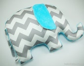 Turquoise Nursery Decor, Elephant Pillow, organic cotton, gray chevron elephant, modern nursery decor, baby shower gift