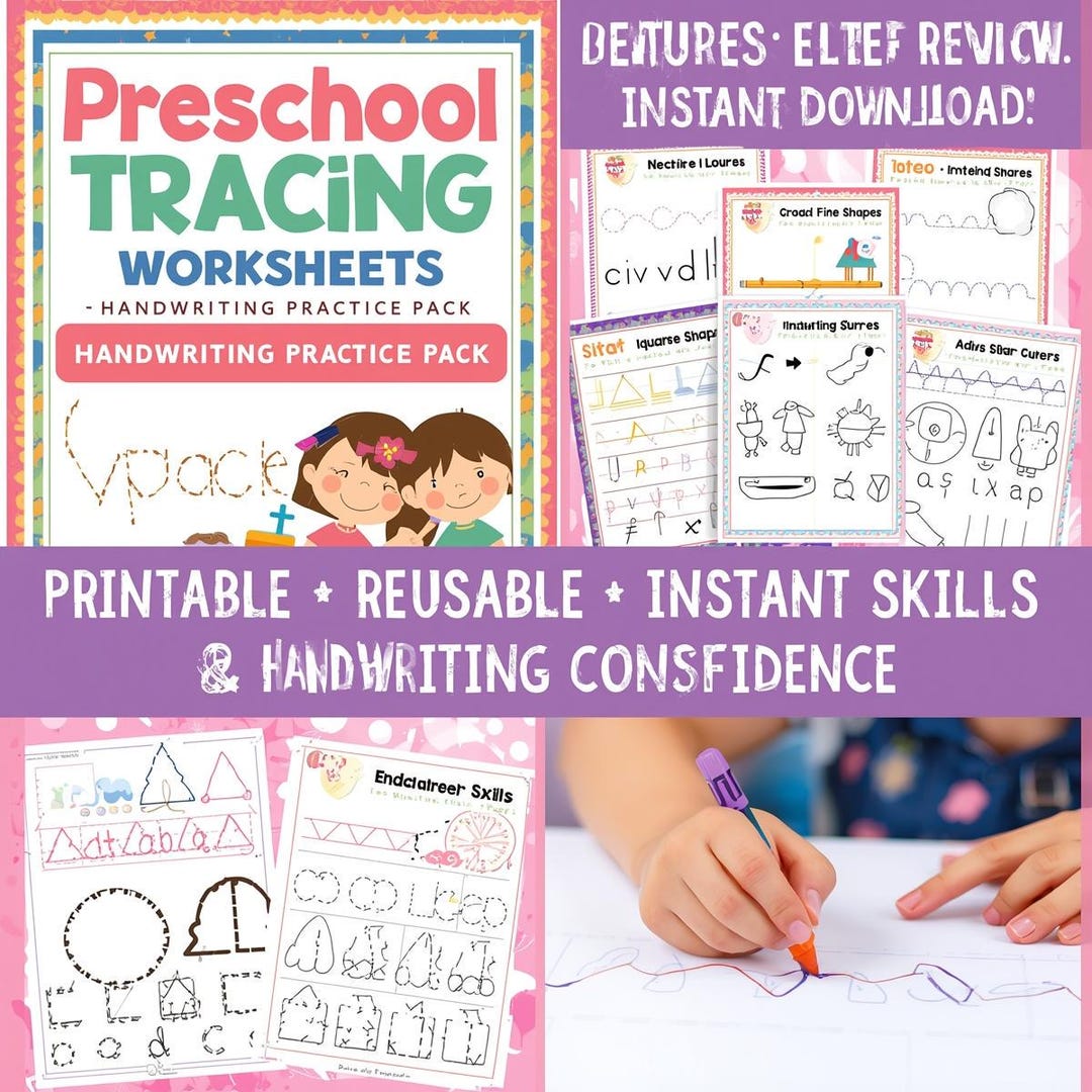 Preschool Tracing Worksheets: Handwriting Practice (PDF Download) - Etsy