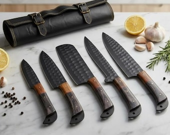 Juego de cuchillos de chef de acero de Damasco forjados a mano, personalizados, cuchillos de chef de Damasco, juego de cuchillos de cocina de Damasco, regalos de Navidad y de aniversario.