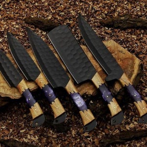 Damaszener Kochmesser Set | Geschmiedet Küchenmesser mit Leder Rolle, Geschenk zum Geburtstag Bild 8