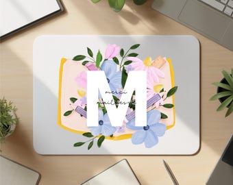 Cadeau de fin d’année pour maitresse Tapis de souris Merci maitresse Monogramme fleuri Design original dessiné à la main