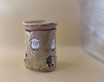 Handmade Ceramic Wax Burner: Counting Sheep Whimsical Decor