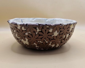 Handmade Ceramic  bowl with flower detail