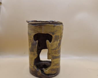 Handmade Ceramic Wax Burner with  Whimsical dog cut out.