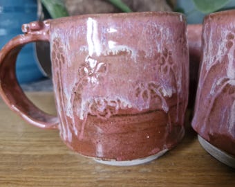 Coral Ceramic Mug: Flower Detail Glaze