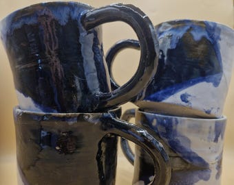Set of four Ceramics Mugs in Blue and White