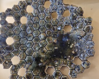 Handmade Honeycomb Ceramic Platter | Unique Textured Serving Dish | Artisan Stoneware