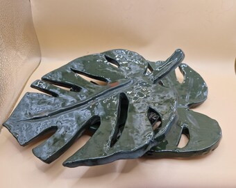 A pair of handmade Ceramic   Monstera Platters