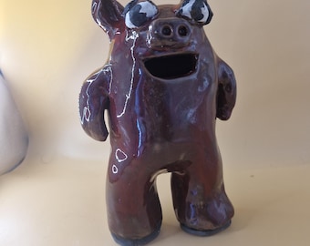 Handmade Ceramic "Monster piggy bank" Figurine Pottery Folk Art