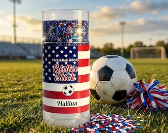 USA Flag Glitter Stick for Face & Body - Red White and Blue Chunky Glitter with Stars - Patriotic 4th of July Makeup-Soccer Fan Spirit Gear