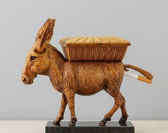 Vintage Mechanical Donkey Cigarette Dispenser – Retro "Smoking Burro" Wooden Style Tobacciana – Mid-Century Barware & Gag Gift