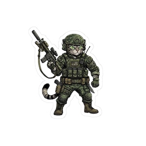 Cat Soldier sticker | Tactical Kitty kiss-cut sticker, camo military feline