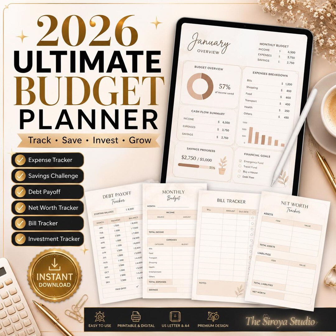 2026 Budget Planner Printable | Expense Tracker, Savings Challenge