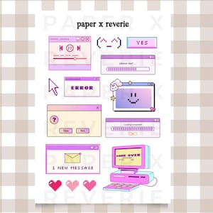 Printable Retro Computer Sticker Sheet | Y2K PC Journal Stickers | Pixel Scrapbook Ephemera | Junk Journal PDF | Planner Download