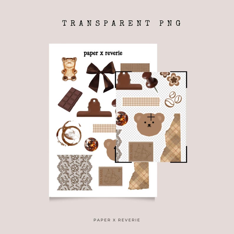 Brown Journal Stickers, Neutral Collage Elements, Planner Scrapbook ...