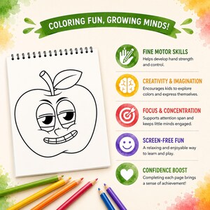 Målarbok med frukter, akvarellmålning för barn (digital nedladdning) bild 5