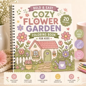 Mysig målarbok med blomsterträdgård, djärva enkla designer för barn och småbarn