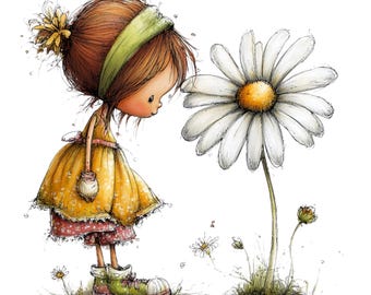 Cute Flower Girl PNG Set | Whimsical Spring Sublimation | Nursery Wall Art Clipart | Watercolor Kids Illustrations | Instant Download