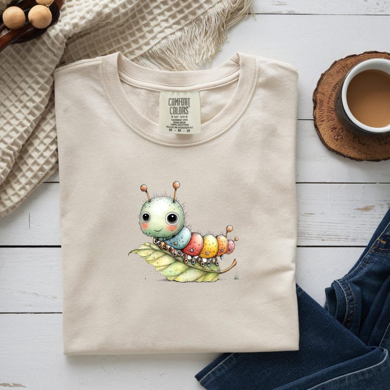 Spring Caterpillar Clipart Bundle | Cute Insect Watercolor PNG | Whimsical Bookworm Graphics for Junk Journal | Transparent Background image 4