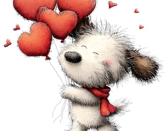 Paquete de imágenes prediseñadas de perros para San Valentín / Conjunto de cachorros PNG / 20 perros adorables / Descarga digital