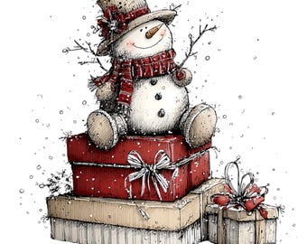 Whimsical Snowman Clipart, 59 Christmas PNG Bundle,Vintage Winter Graphics,Cute Snowman and Santa PNG, Junk Journal Supplies, Commercial Use