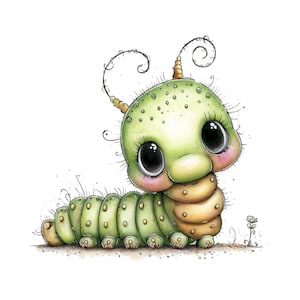 Spring Caterpillar Clipart Bundle | Cute Insect Watercolor PNG | Whimsical Bookworm Graphics for Junk Journal | Transparent Background image 9