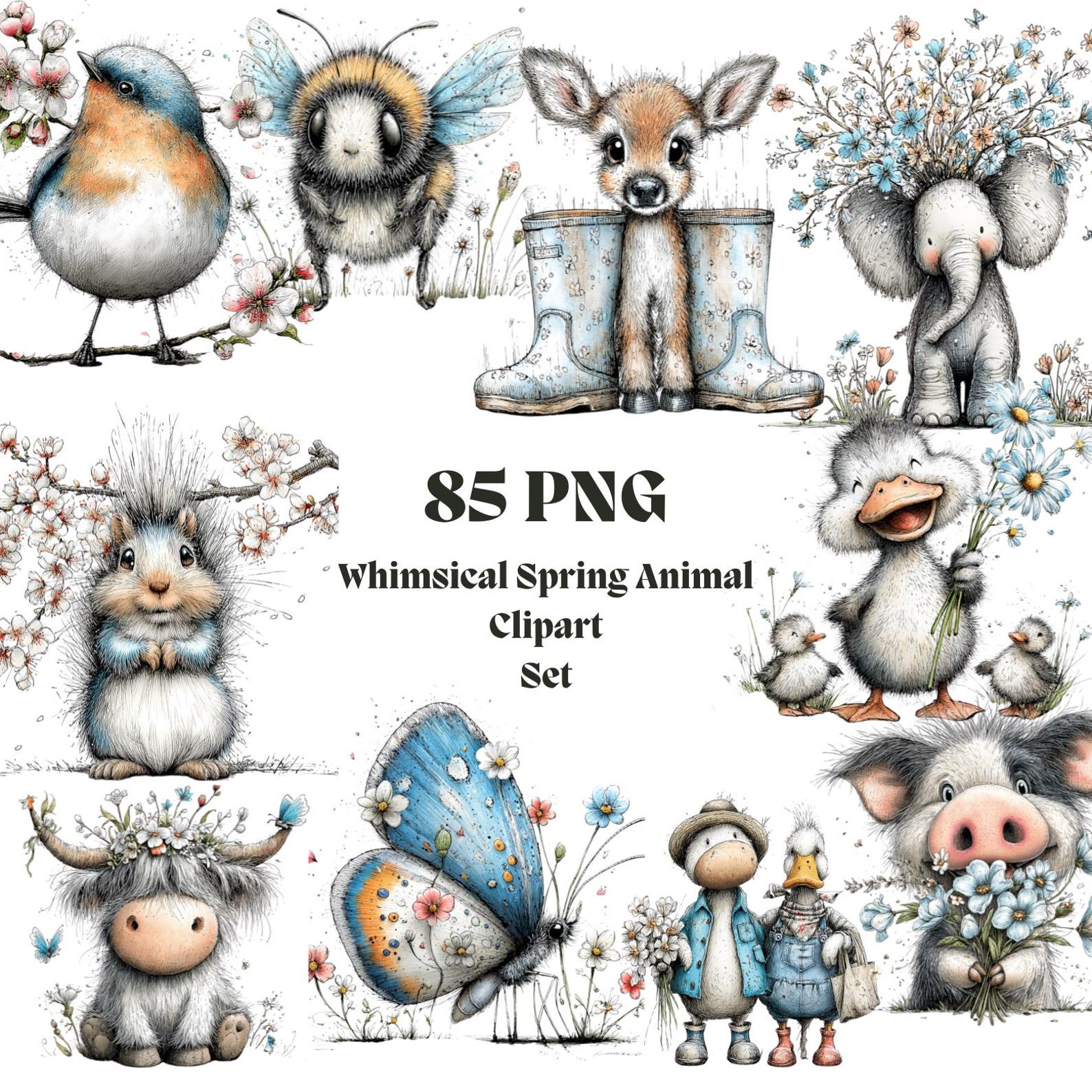 Whimsical Spring Animal Clipart Set, 85 PNG - Etsy