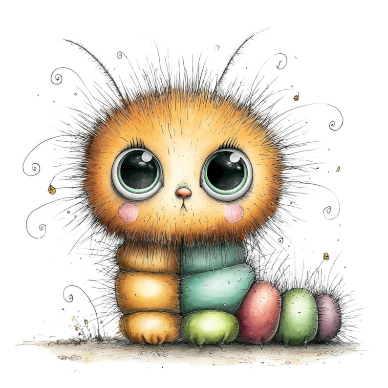 Spring Caterpillar Clipart Bundle | Cute Insect Watercolor PNG | Whimsical Bookworm Graphics for Junk Journal | Transparent Background image 15
