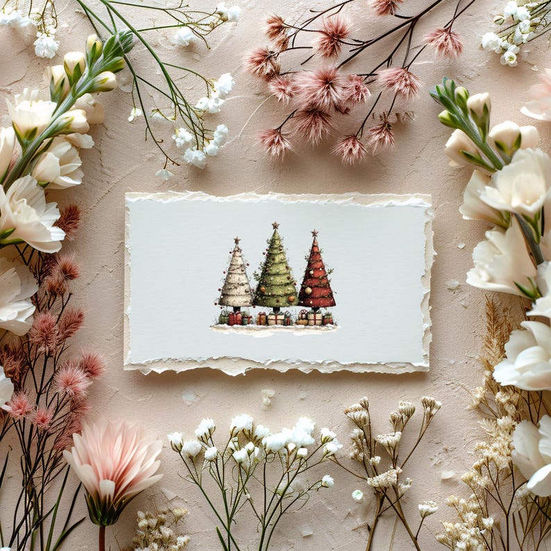 Whimsical Christmas Tree Clipart, 52 Vintage Holiday Trees PNG, Rustic Xmas Graphics, Winter Woodland Clip Art, Commercial Use Digital image 6