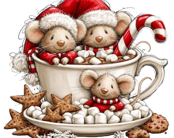Christmas Mouse PNG Bundle, Cute Mice Christmas Tree Clipart, Winter Holiday Sublimation PNG, Festive Animal Digital Download,Commercial Use