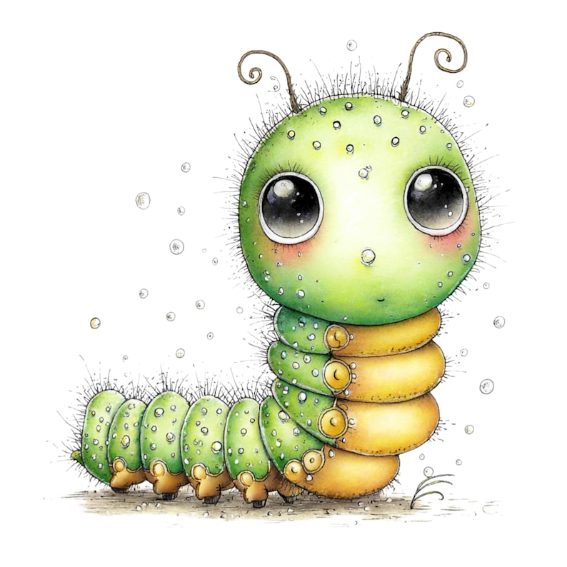 Spring Caterpillar Clipart Bundle | Cute Insect Watercolor PNG | Whimsical Bookworm Graphics for Junk Journal | Transparent Background image 17