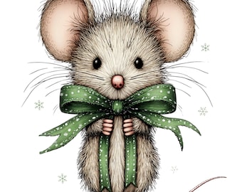 31 PNG Whimsical Christmas Mouse Clipart Bundle, Watercolor Holiday Animals, Winter Digital Download for Crafts