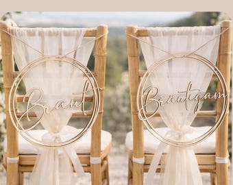 Wedding Chair Rings – Bride and Groom Sign | Wooden Chair Decoration for Weddings, Chair Ring Set of 2