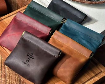 Bolsita de cuero personalizada para rosario, regalo católico grabado a medida, porta rosario, regalo de primera comunión, monedero de viaje.