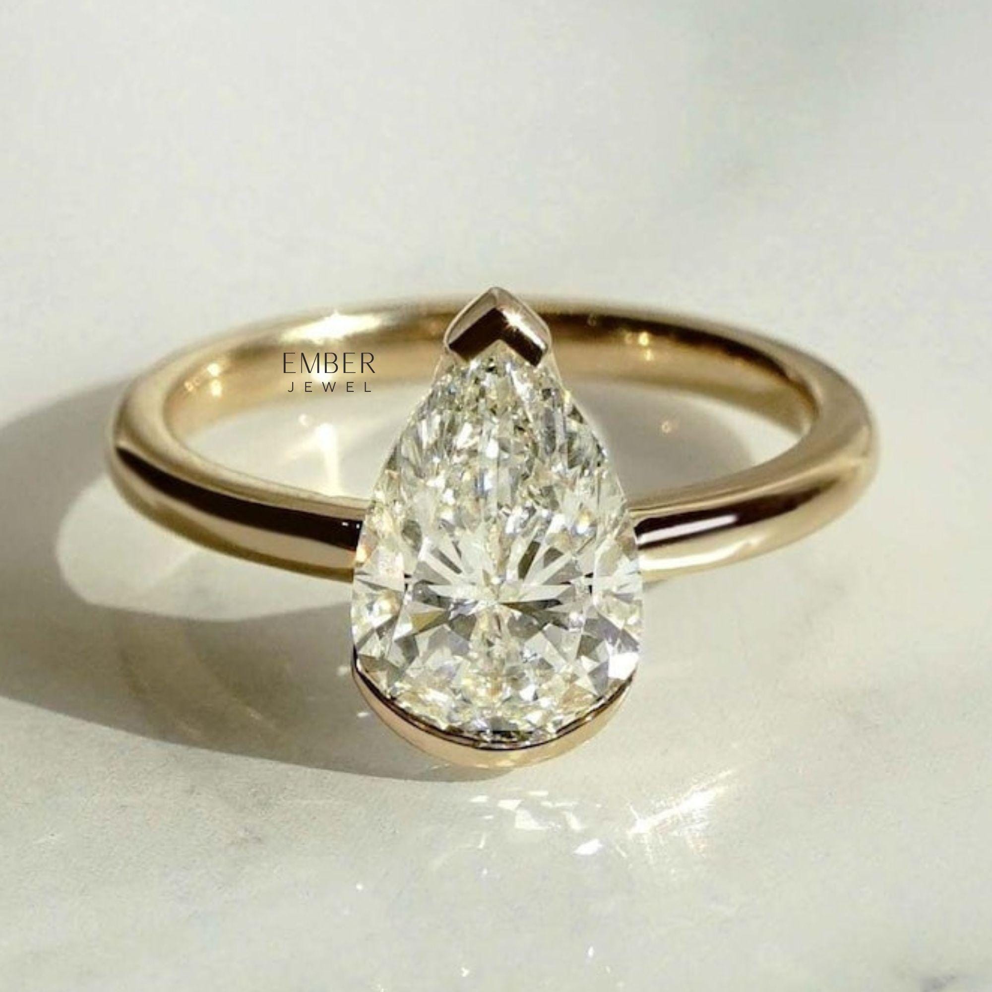 Half Bezel Solitaire Wedding Ring, 14K Gold Plated Ring, Promise Ring For Her, Daily Wear Ring, Personalized Gift For Her, Women's Ring