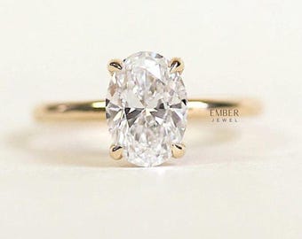 Gorgeous Hidden Halo Wedding Ring, 2.2 Ct Oval Moissanite Ring, 14K Yellow Gold Plated Ring, Dainty Ring, Personalized Gift, Promise Ring