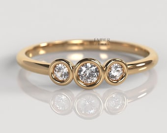 Minimalist Anniversary Gift Ring For Wife, 1.5 Ct Round Cut Three Stone Moissanite ring, Bezel Set Dainty Promise Ring, Engagement Gift