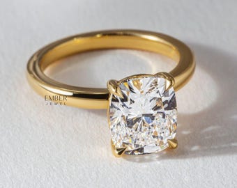 Moissanite engagement ring, 1.8 Ct Cushion Cut, sterling silver ring, stackable ring, promise ring, anniversary ring For Her, diamond ring,