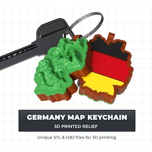 Individueller Schlüsselanhänger Deutschland (STL-Datei), 3D-Druckmodellkarte, Reisesouvenir, topografisches Europa-Abzeichen, Schlüsselanhänger-Reiseabzeichen (STL-Datei)