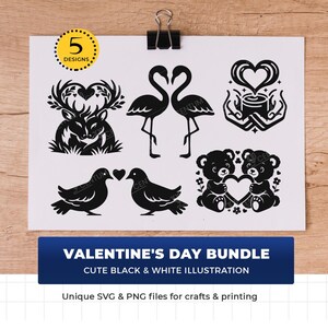 Romantisches SVG-Bundle: Lasergravur, schwarze Silhouette, Liebe, Tiere (DXF), Holzbrandkunst, Herz, Tasse (PNG), Hochzeits-Clipart, Geschenkidee für Paare