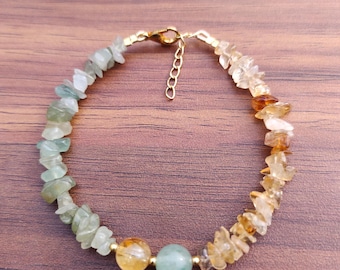 Prosperity Crystal Bracelet, Green Aventurine and Citrine Beads, Handmade Abundance Gemstone Bracelet, Adjustable Natural Stone Jewelry