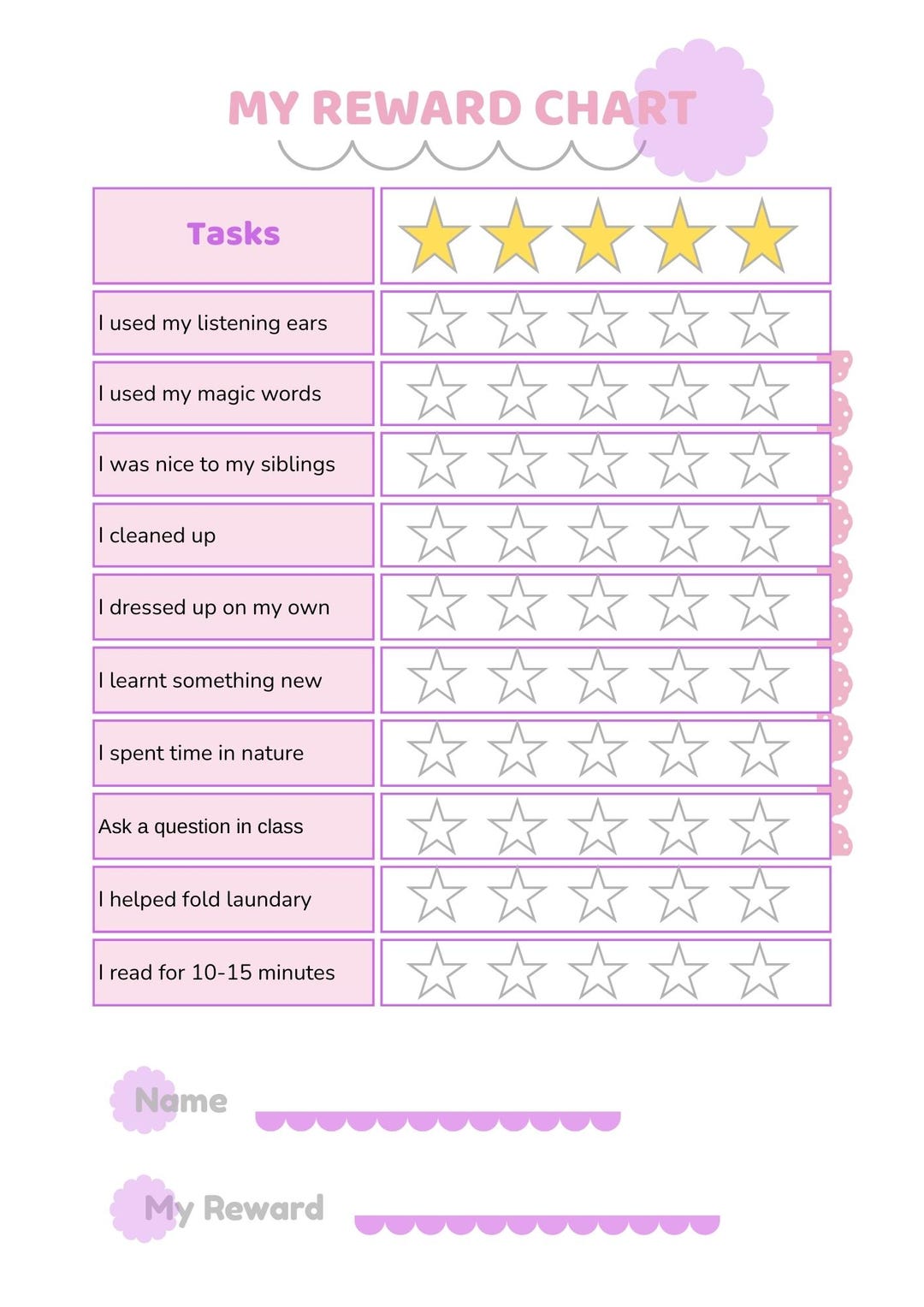 Star Coloring Kids Reward Chart | Printable Behavior Tracker (digital ...