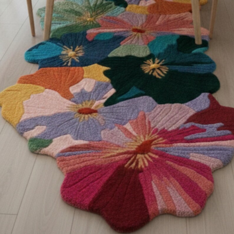 Hand Tufted Wool Area Rug: Colorful Flower Shape Carpet for Bedroom - Etsy