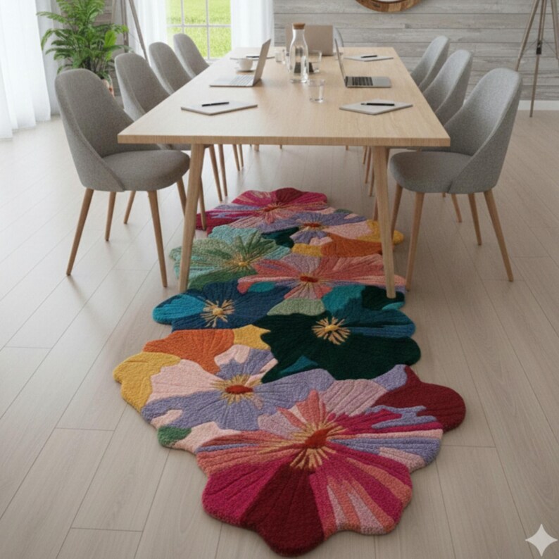 Hand Tufted Wool Area Rug: Colorful Flower Shape Carpet for Bedroom - Etsy